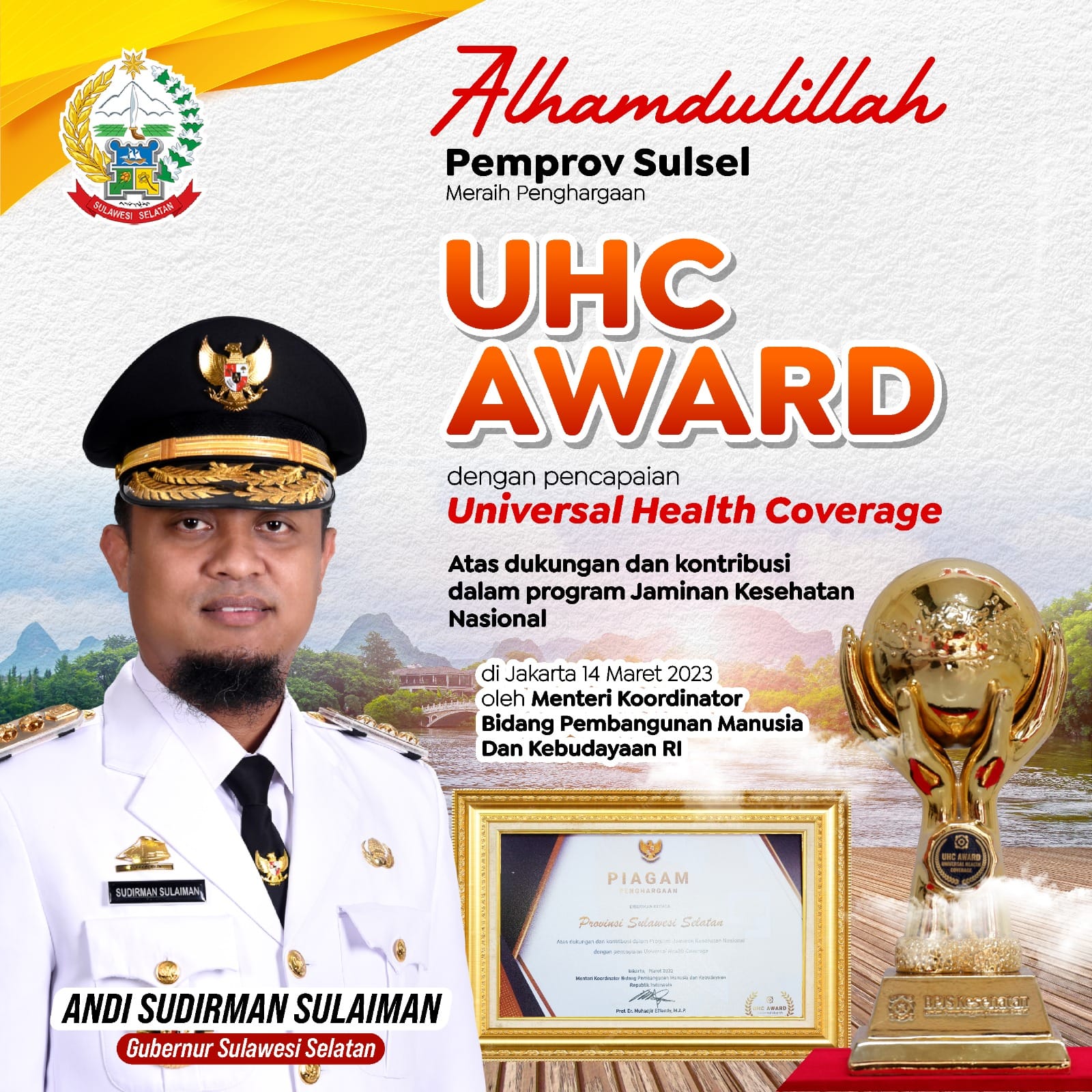 Mendukung Program JKN-KIS, Pemprov Sulsel Raih Penghargaan UHC Award 2023